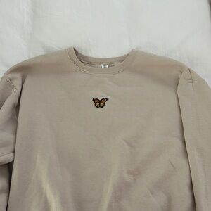 Tan Etsy Sweatshirt with Butterfly Embroidery